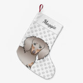 Isabella en Tan Long Hair Dachshund Dog Head Kleine Kerstsok (Voorkant (Hangend))
