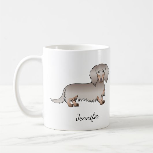 Isabella en Tan Long Hair Dachshund Dog & Name Koffiemok (Links)