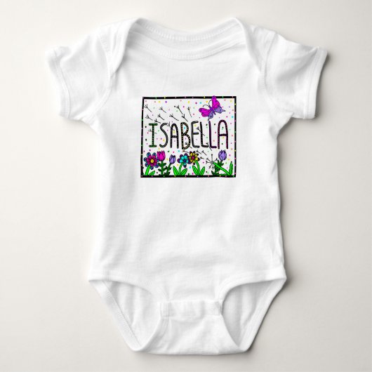 Isabella Girl's Name, Whimsical Art Romper (Voorkant)