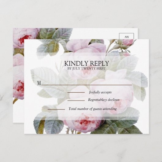 Isabella II, Franse antieke rozen RSVP-briefkaart Aankondigingskaart (Voorkant / Achterkant)