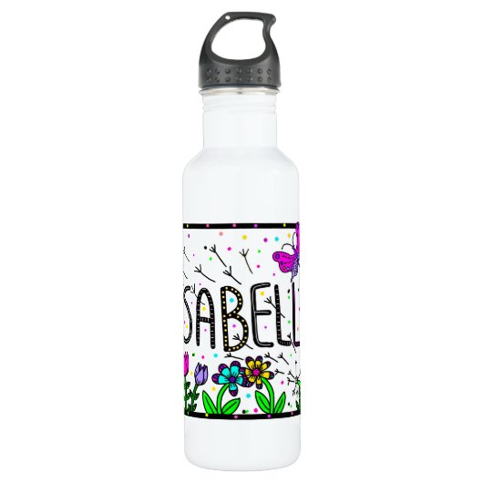 Isabella, meisjesnaam Whimsical Art Waterfles (Voorkant)