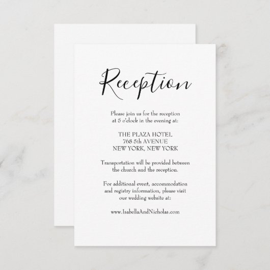 Isabella Modern Script Wedding Reception Informatiekaartje (Voorkant / Achterkant)