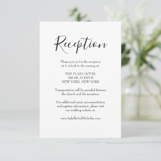 Isabella Modern Script Wedding Reception Informatiekaartje (Staand voorkant)