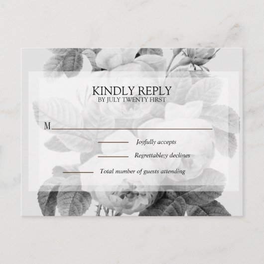 Isabella Monochrome  Rozen RSVP Briefkaart (Voorkant)