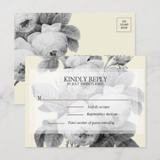 Isabella Monochrome Vintage Roses RSVP-ansichtkaar Aankondigingskaart