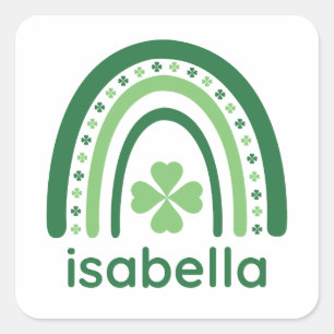 isabella Name Clover Boho Rainbow Vierkante Sticker