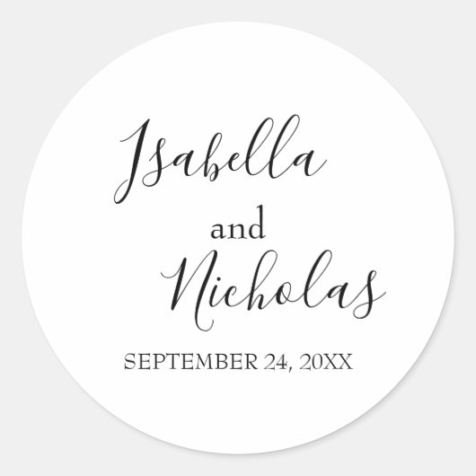 Isabella Simple Modern Calligraphy Wedding Ronde Sticker (Voorkant)
