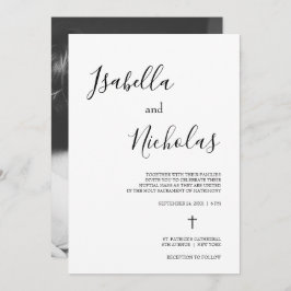 Isabella Simple Modern Script katholieke bruiloft Kaart