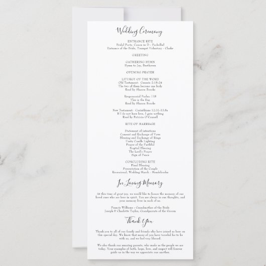 Isabella Simple Script Christelijk Wedding Program (Achterkant)