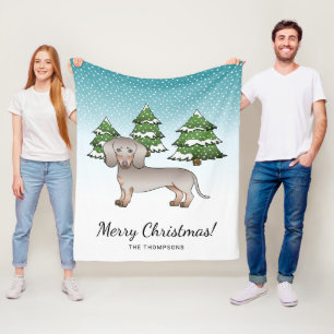Isabella & Tan Kortharige Dachshund Winterwoud Fleece Deken