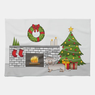 Isabella & Tan Langharige Dachshund Kerstkamer Theedoek