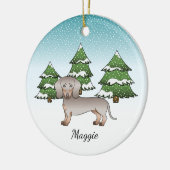 Isabella & Tan Short Hair Dachshund Winter Forest Keramisch Ornament (Links)