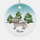 Isabella & Tan Short Hair Dachshund Winter Forest Keramisch Ornament (Achterkant)