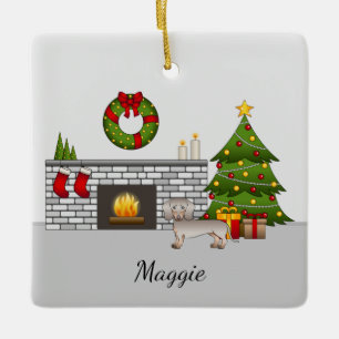 Isabella & Tan Smooth Coat Dachshund - Kerstmis Keramisch Ornament