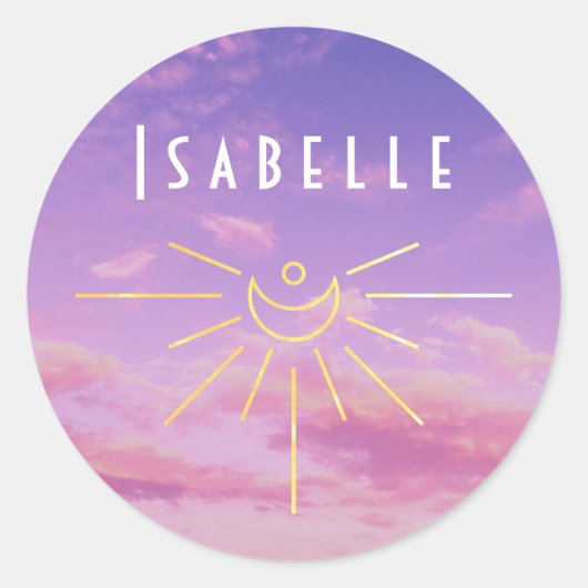 Isabelle Naam Stickers Rond Zon Boho Hippie Meisje (Voorkant)