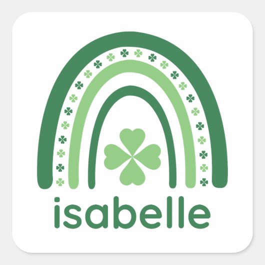 isabelle Name Clover Boho Rainbow Vierkante Sticker (Voorkant)