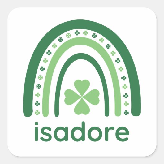 isadore Name Clover Boho Rainbow Vierkante Sticker (Voorkant)