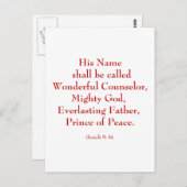 Isaiah9: 6b "Zijn naam wordt Wonderful genoemd." Briefkaart (Voorkant / Achterkant)