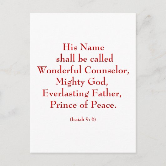 Isaiah9: 6b "Zijn naam wordt Wonderful genoemd." Briefkaart (Voorkant)