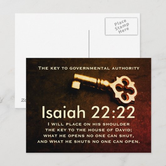 Isaiah 22:22 Sleutel van het Huis van David Bible  Briefkaart (Voorkant / Achterkant)