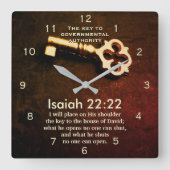 Isaiah 22:22 Sleutel van het Huis van David Bible  Vierkante Klok (Voorkant)