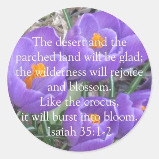 Isaiah 35:1-2 ~ The Crocus Ronde Sticker (Voorkant)
