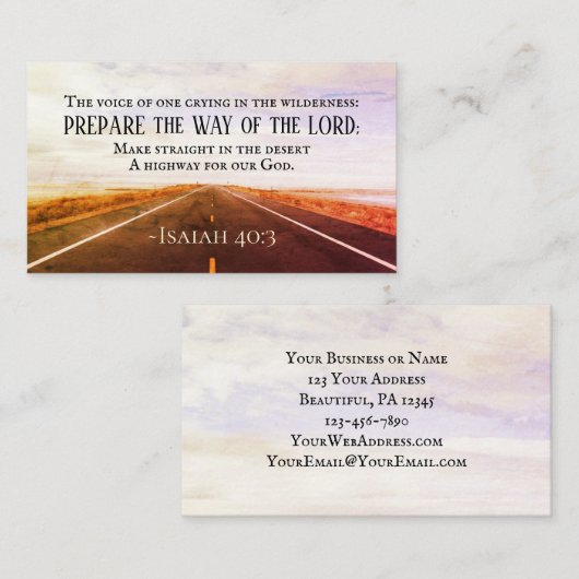 Isaiah 40:3 Bereid de weg van de Heer, Bijbel Visitekaartje (Voorkant / Achterkant)