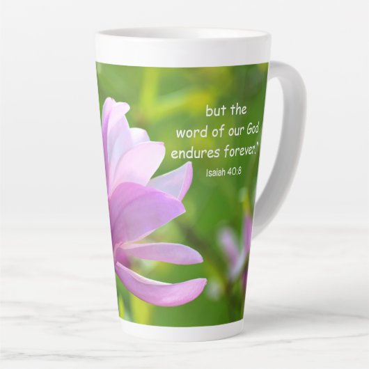 Isaiah 40:8 Latte mok (Rechterhoek)