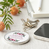 Isaiah 40 Bijbelversie met roze bloemen Sleutelhanger (Zijkant)