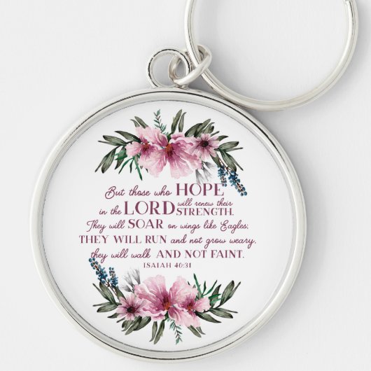 Isaiah 40 Bijbelversie met roze bloemen Sleutelhanger (Voorkant)