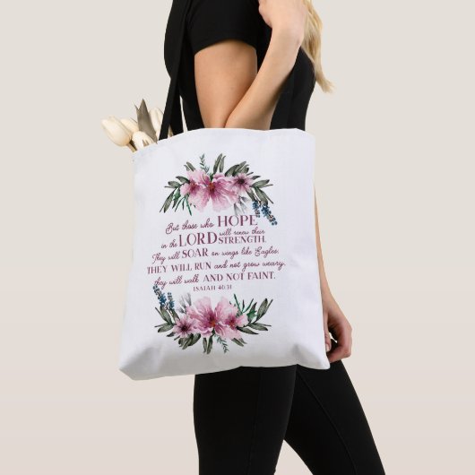 Isaiah 40 Bijbelversie met roze bloemen Tote Bag (Dichtbij)