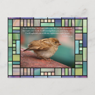 Isaiah 41:10 Bijbelverse met vogel-Glas in lood Briefkaart