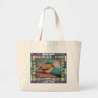Isaiah 41:10 Bijbelverse met vogel-Glas in lood Grote Tote Bag