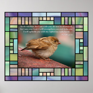 Isaiah 41:10 Bijbelverse met vogel-Glas in lood Poster