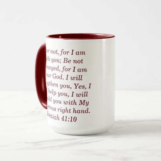 Isaiah 41:10 Custom Scripture Two-Tone Coffee Mug Mok (Voorkant links)