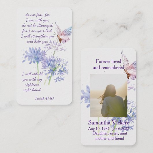 Isaiah 41:10 Memorial Memory Card voor scripts Visitekaartje (Voorkant / Achterkant)