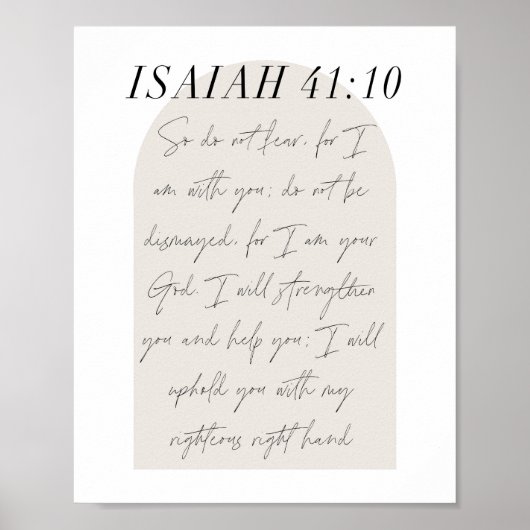 Isaiah 41:10 Minimale Boho Beige Arch Script Poster (Voorkant)