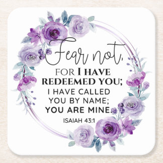 Isaiah 43:1 Fear not I have Redeemed you Floral Kartonnen Onderzetters