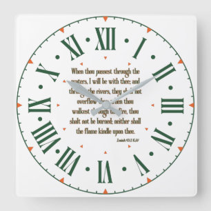 Isaiah 43:2 KJV Bible Verse Roman Numeral Vierkante Klok