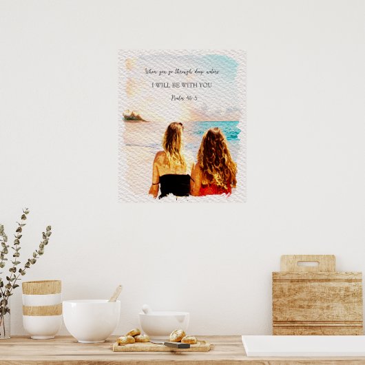 Isaiah 43 2 Waterverf Moeder Zee Uitzicht Poster (Keuken)