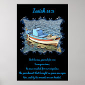 Isaiah 53:5 met een oude boot in de kalme oceaan poster (Voorkant)