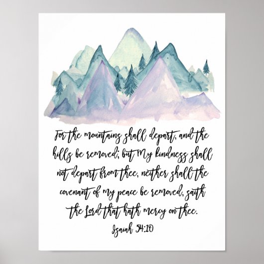 Isaiah 54:10, de Schrift van de Waterverf, de Berg Poster (Voorkant)