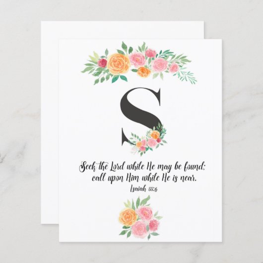 Isaiah 55:6, Letter S, waterverf-scriptkaart (Voorkant / Achterkant)