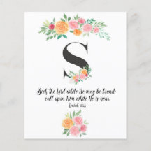 Isaiah 55:6, Letter S, waterverf-scriptkaart