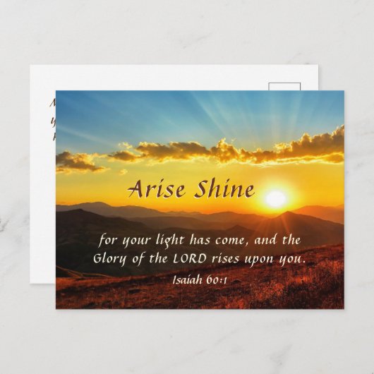 Isaiah 60:1 Arise Shine Uw licht is bijbel geworde Briefkaart (Voorkant / Achterkant)