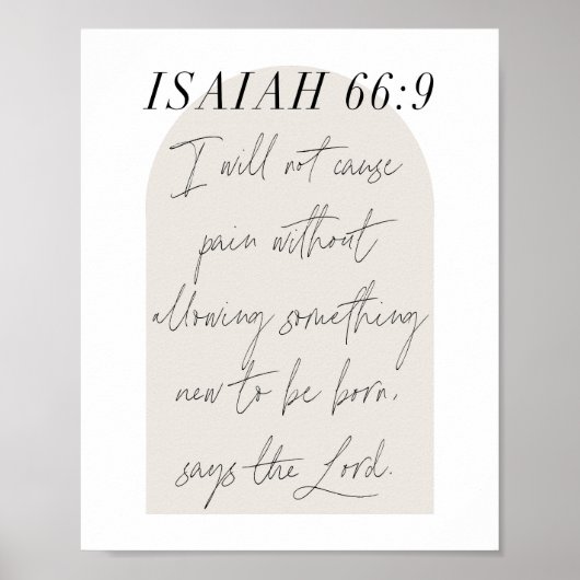Isaiah 66:9 Minimale Boho Beige Arch Script Poster (Voorkant)