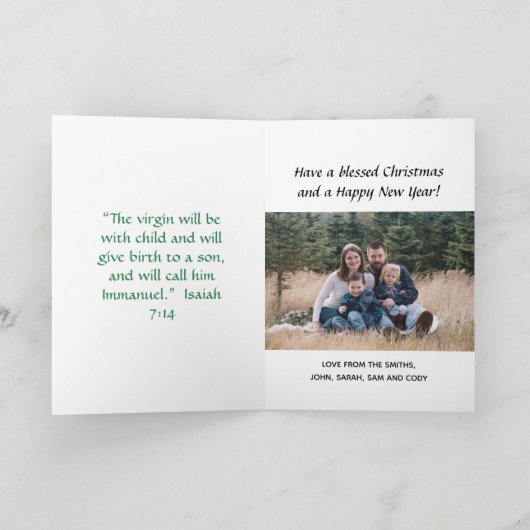 Isaiah 7 Bijbelkalligrafie en Keltische knoop Feestdagen Kaart (Binnen)