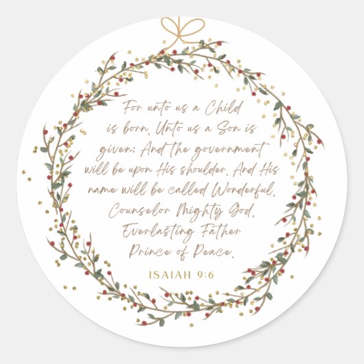 Isaiah 9:6 Christmas Bible Verse Ronde Sticker (Voorkant)