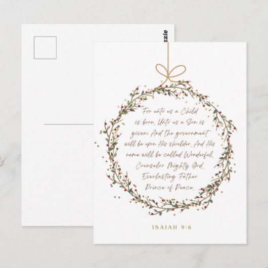 Isaiah 9:6 For Unto Us A Child Christmas Christian Briefkaart (Voorkant / Achterkant)