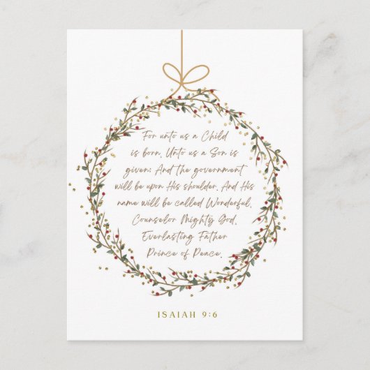 Isaiah 9:6 For Unto Us A Child Christmas Christian Briefkaart (Voorkant)